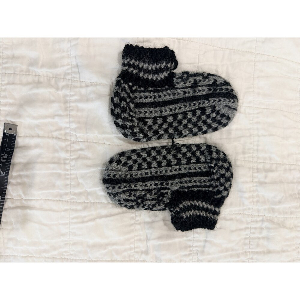 Handmade Knit Baby Booties Black White Nordic Pattern Crib Shoes